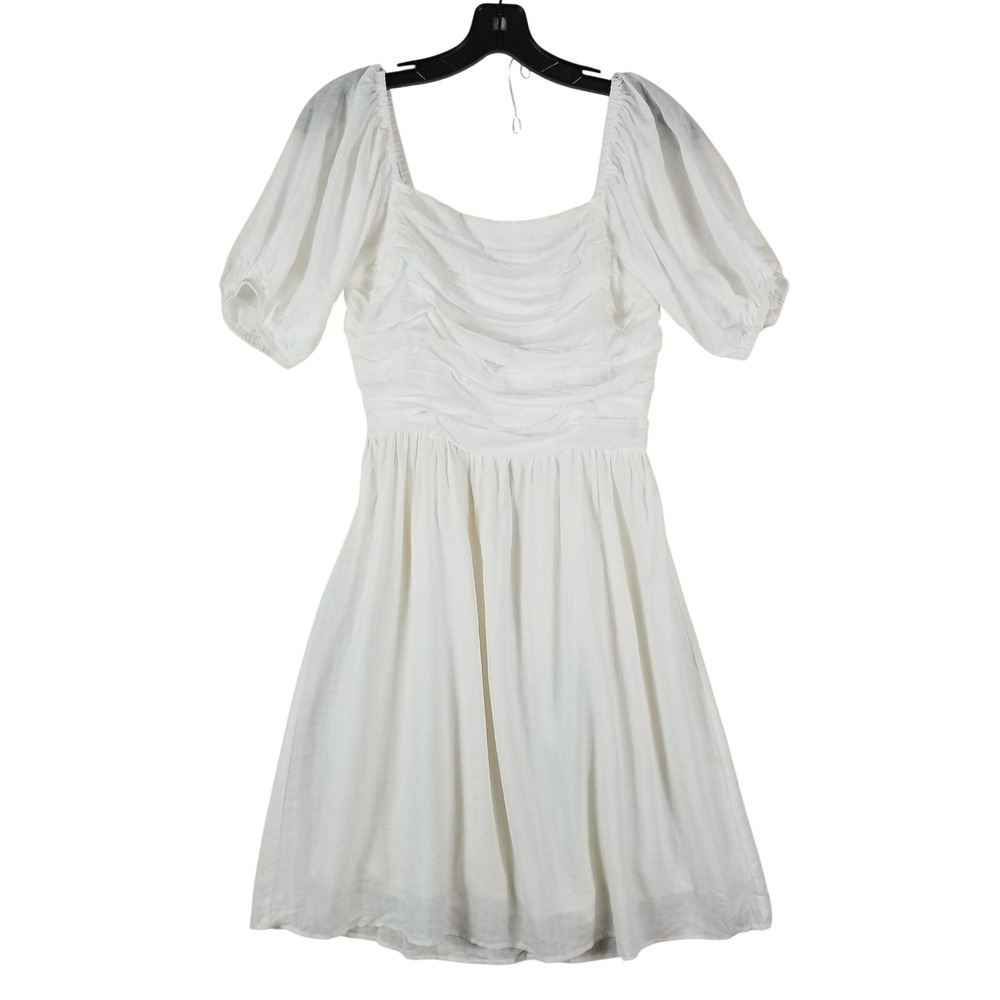 Altar'd State Mini Dress Women Small Ivory Ruched Puff Sleeve Smocked H42687